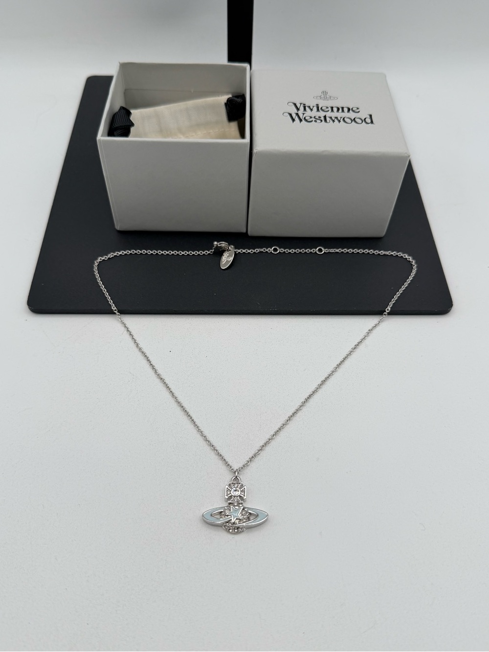 Vivienne Westwood Blue Enamel Silver Orb Necklace
